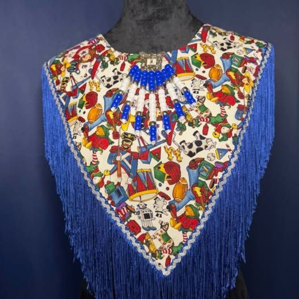 Handmade Western Fringe Yoke Collar with Toy Print and Beaded Detail